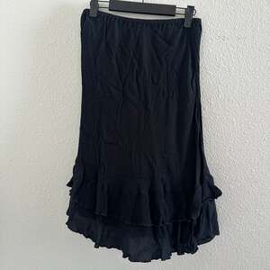 Tiered Flowy Ruffled Hem Midi Skirt Black